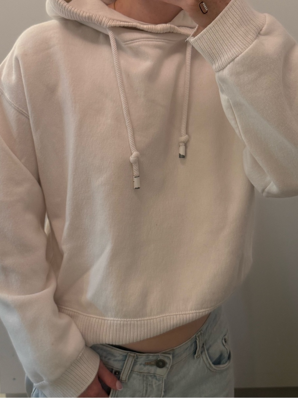 Zara Cream Cropped Drawstring Hoodie